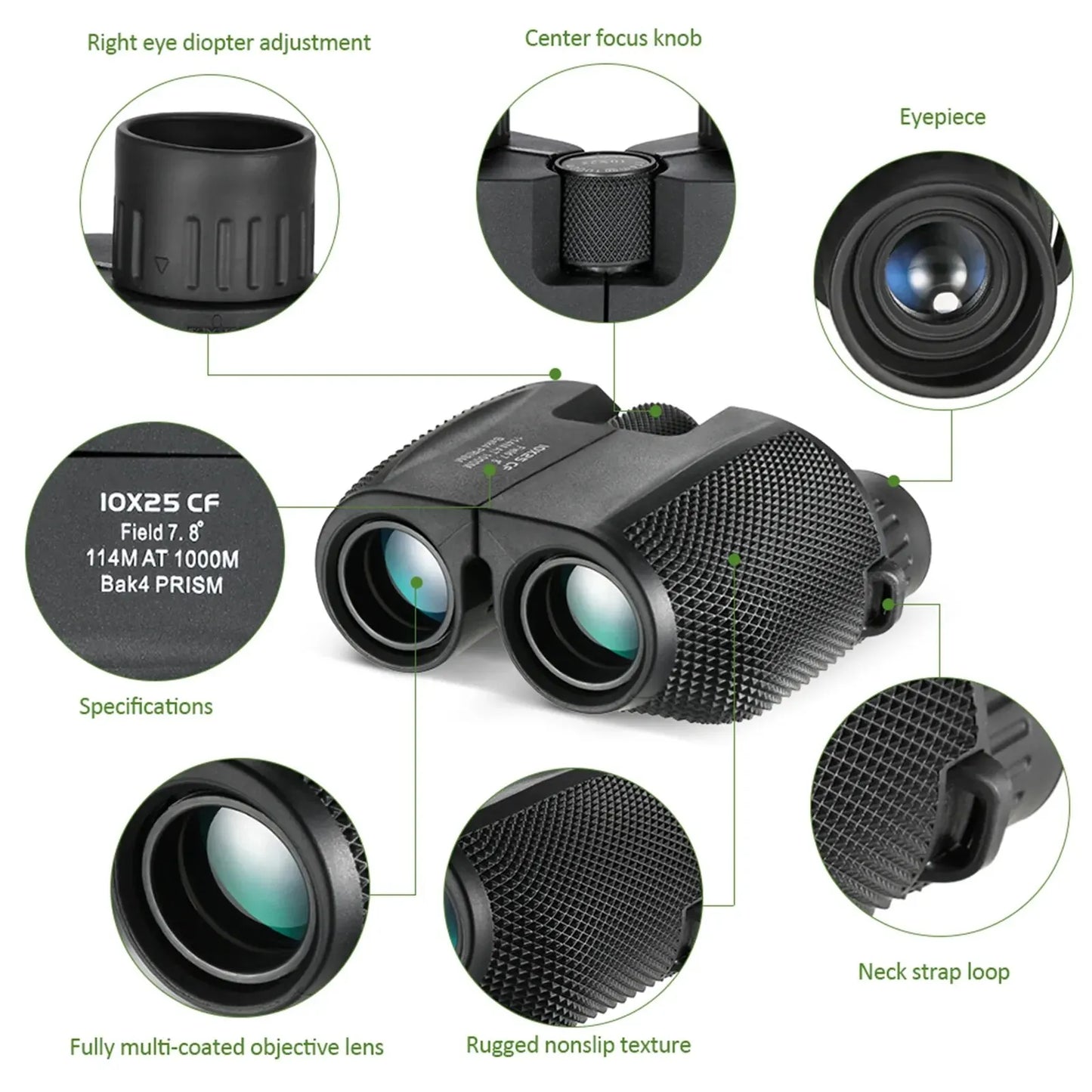 Mini Binoculars 10X25 HD