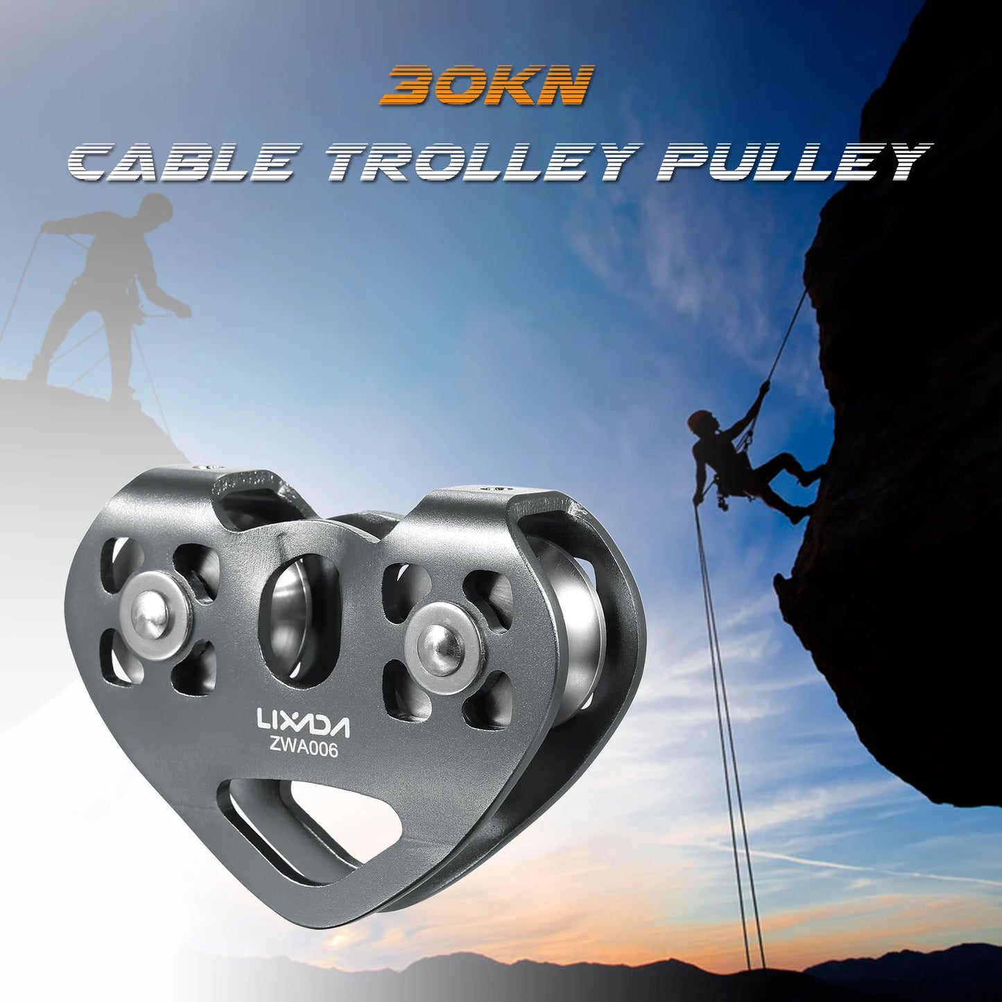 Cable Trolley Pulley with Ball Bearing Outdoor Rock Ice Climbing Accessories Caving Rescue Aluminum Alloy Pulley